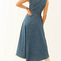 Sleeveless Denim Dress with Adjustable Waist