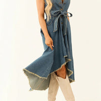 Sleeveless Denim Dress with Adjustable Waist
