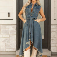 Sleeveless Denim Dress with Adjustable Waist